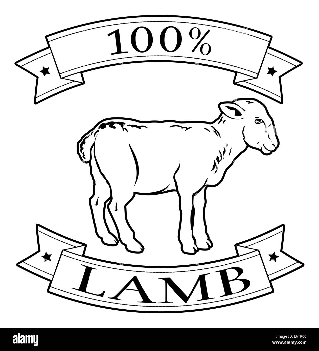 Lamb 100 percent label with lamb or sheep and reading 100 percent lamb Stock Photo