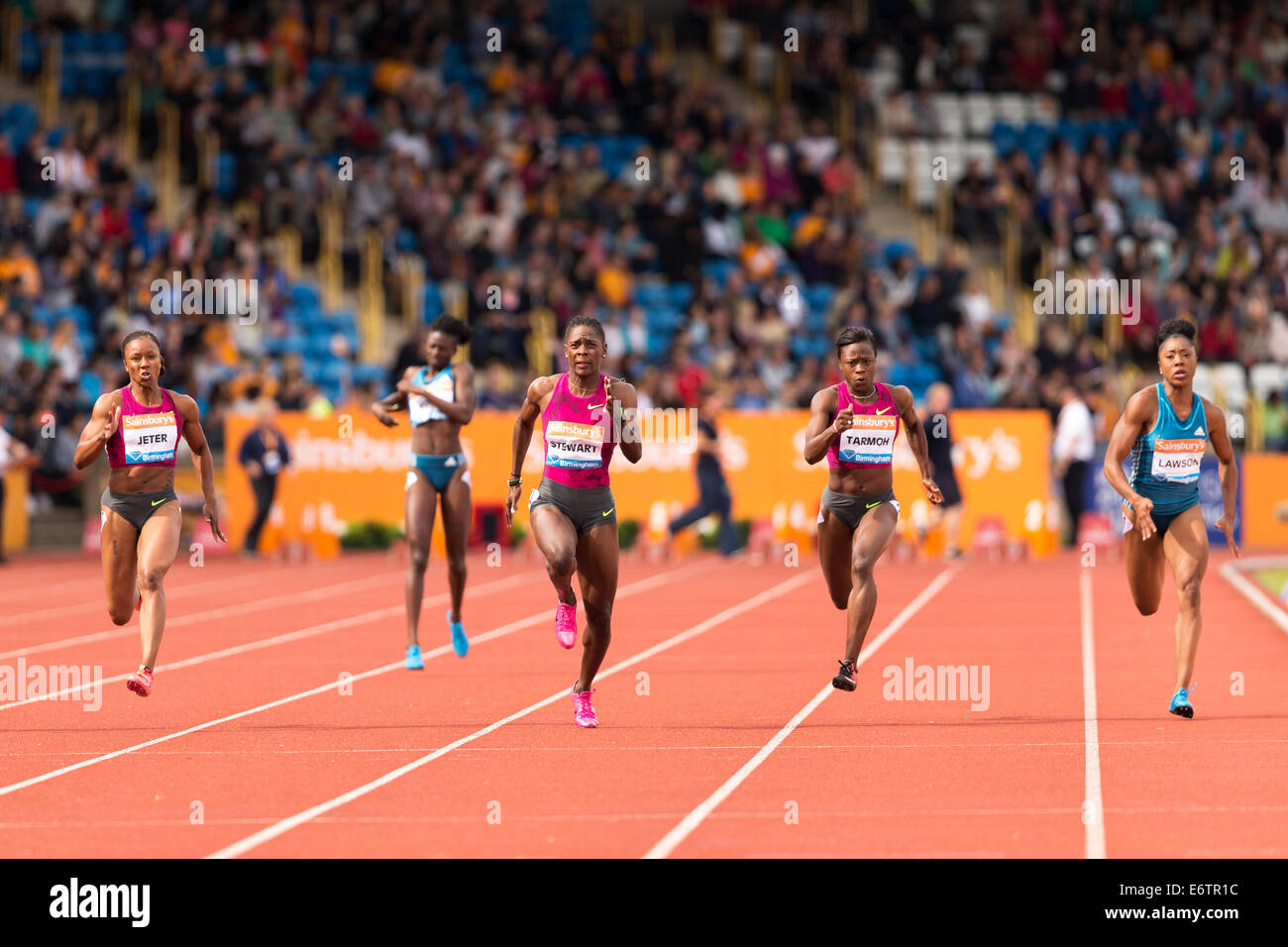 Women's 100m Final, Diamond League 2014 Sainsbury's Birmingham Grand Prix, Alexander Stadium, UK Stock Photo