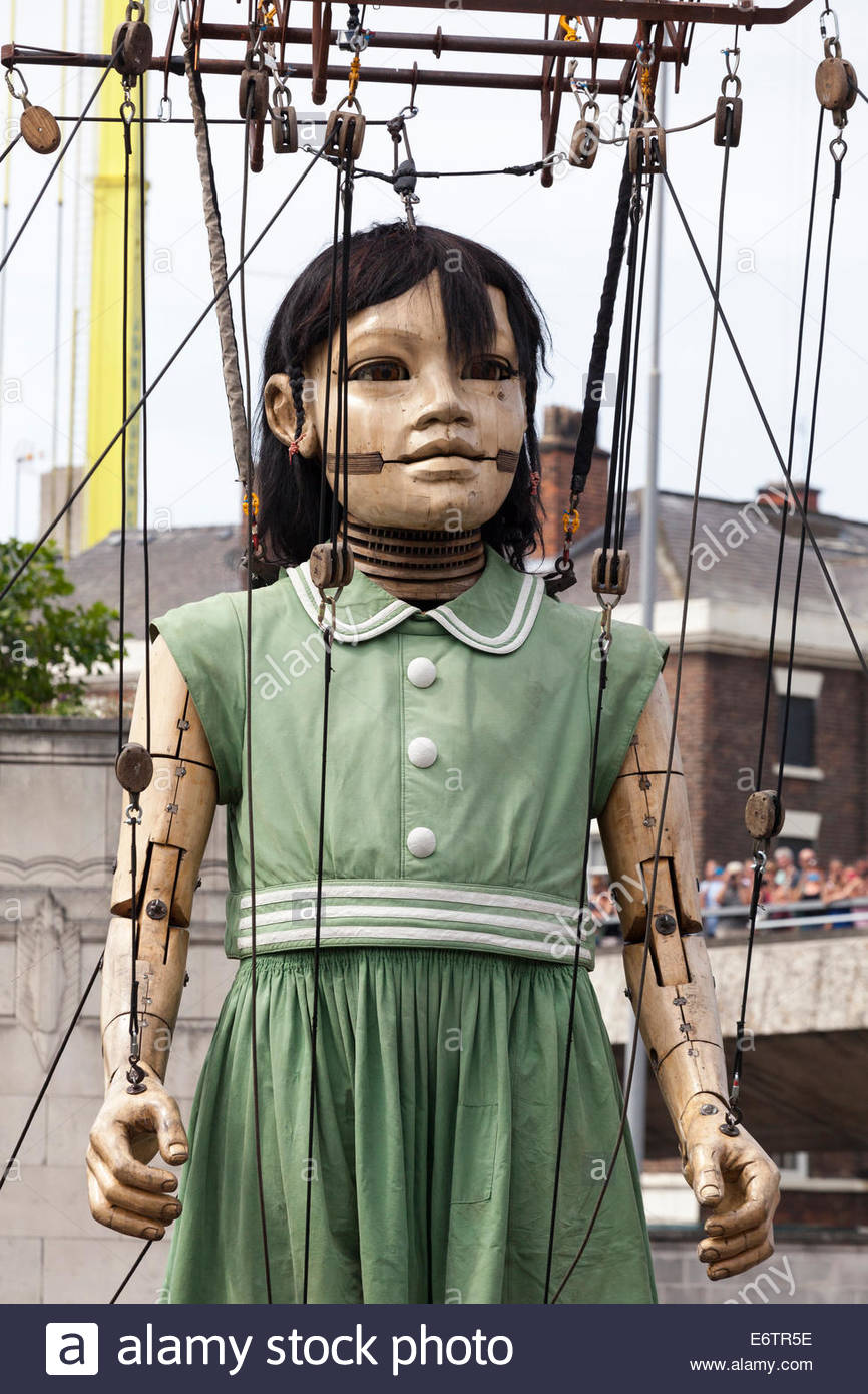 [Little Girl Giant] walking in Liverpool, "Royal de Luxe" puppet Stock