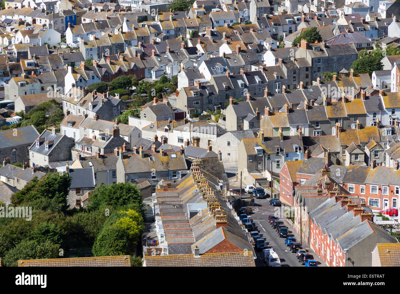 Housing in Fortuneswell Village seen from New Ground, Portland Heights Stock Photo