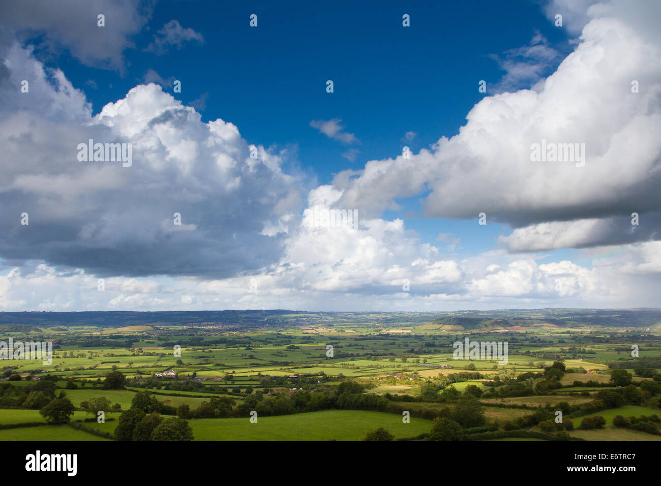 View from the top of Glastonbury Tor on a sunny day Stock Photo