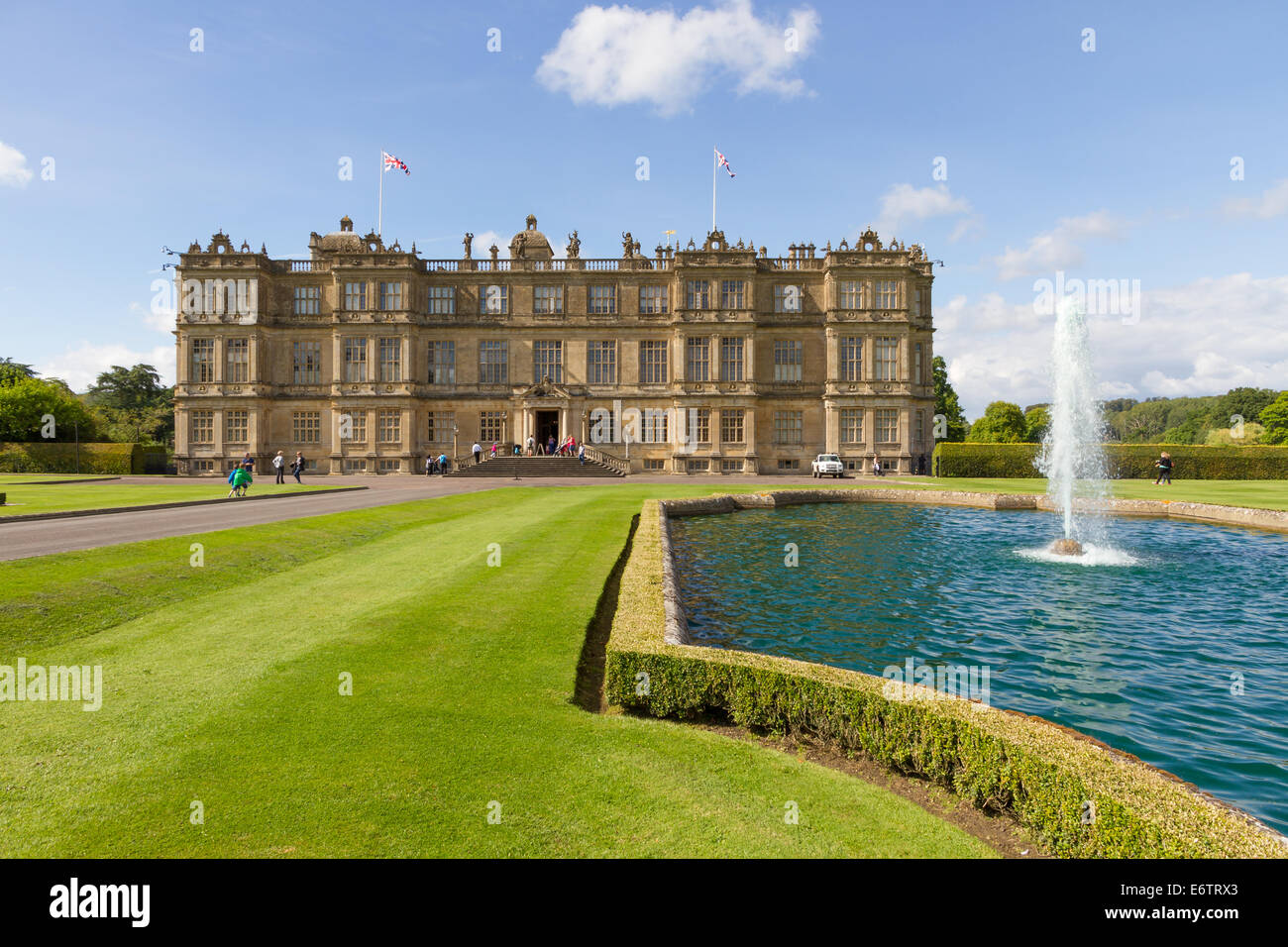 Longleat House with lawn and fountain. Warminster, Wiltshire Stock