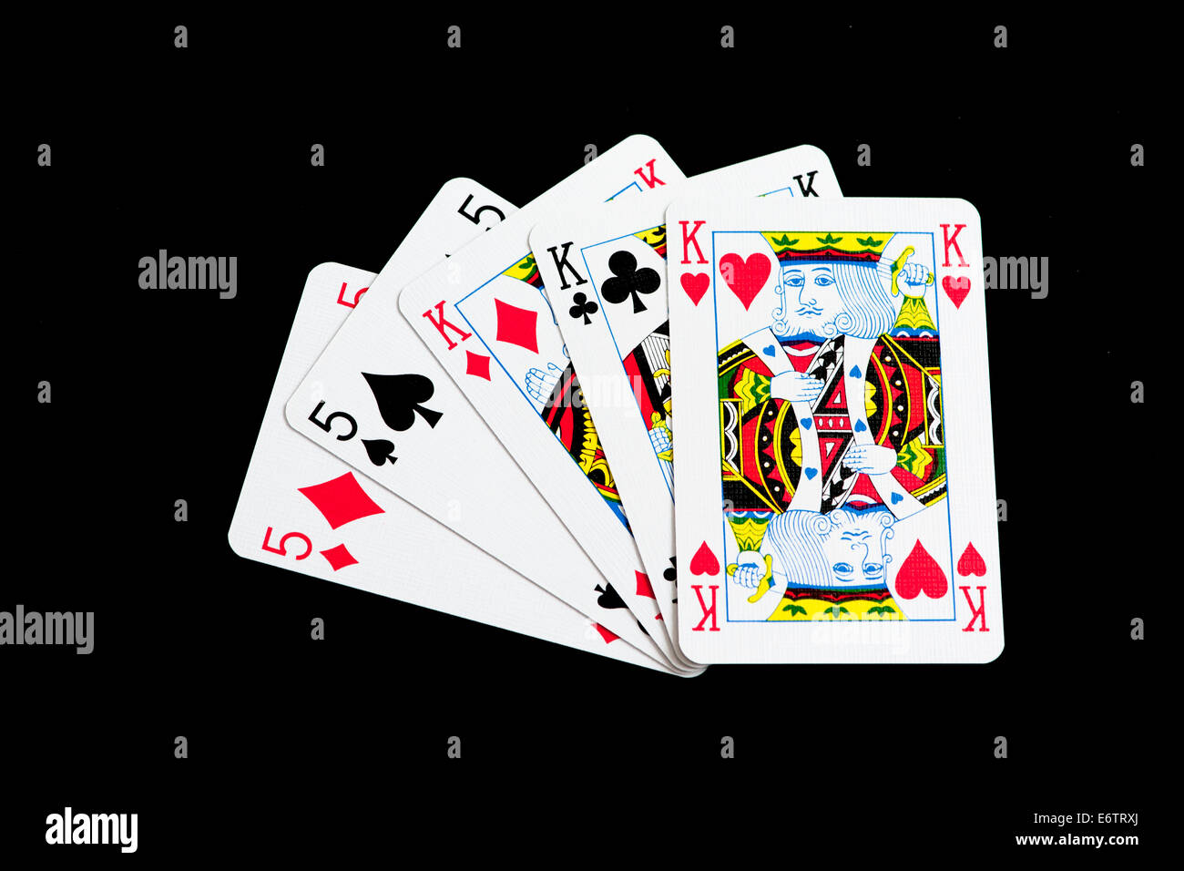 This kind of combination of playing cards during poker game is called full house Stock Photo