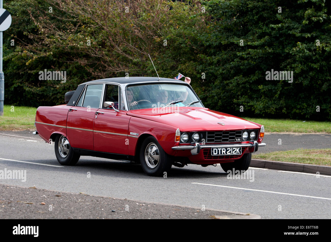 Rover P6 3500S V8 car on the Fosse Way road, Warwickshire, UK Stock Photo