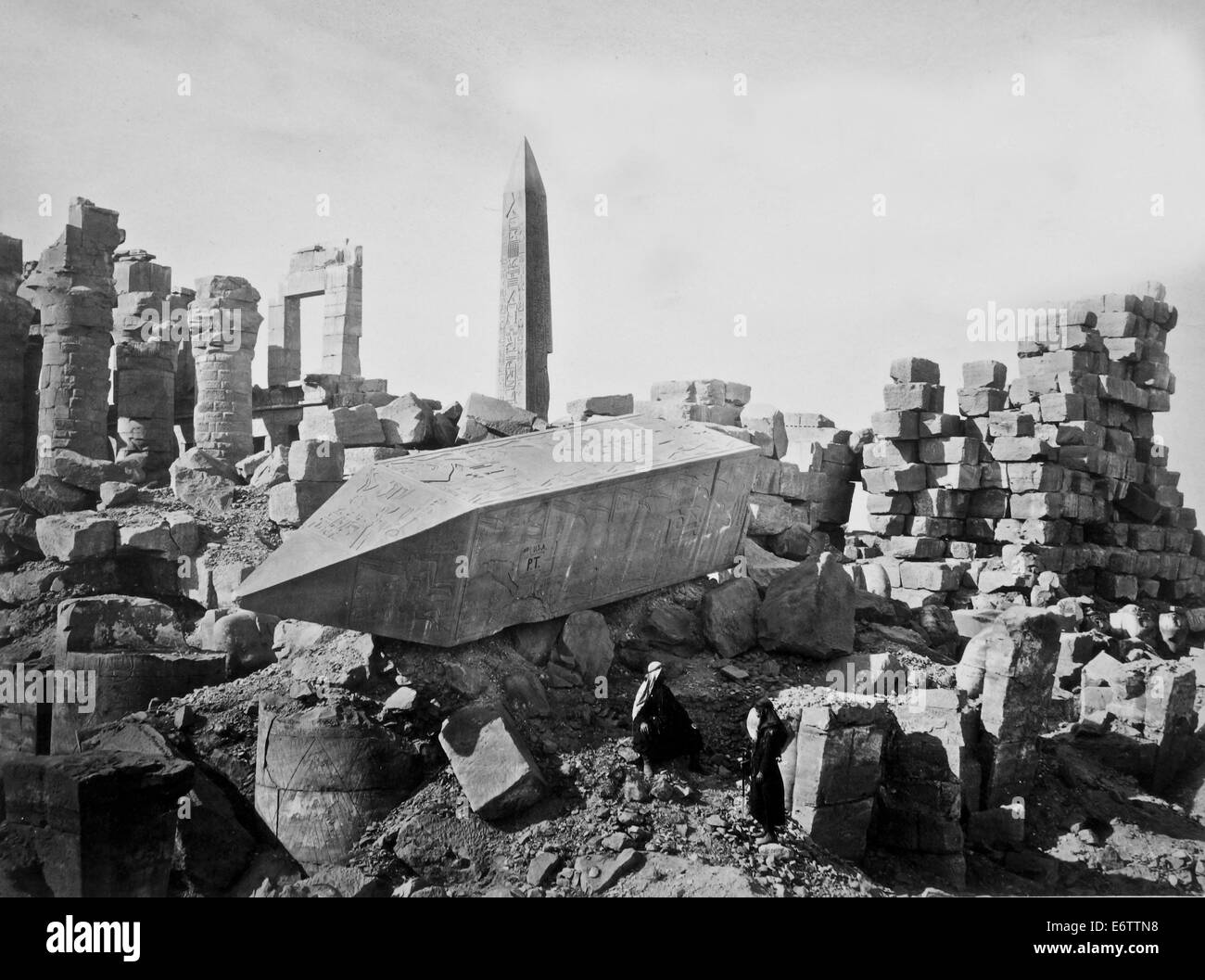 The Fallen Obelisk 1896 19thC. Carnac Egypt archaeology excavation Egyptology Victorian explorers Stock Photo