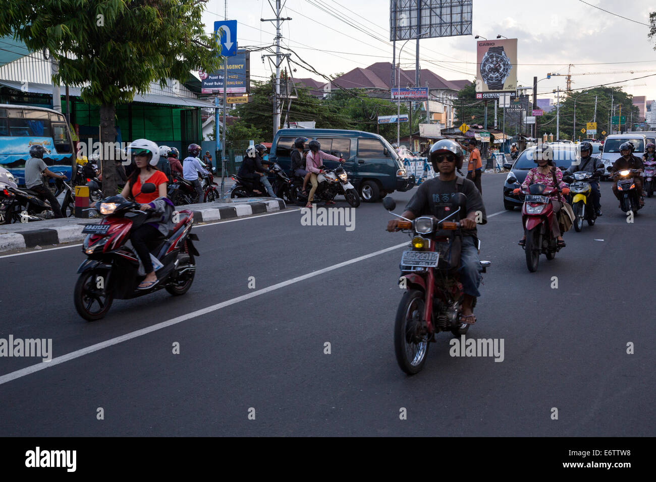 Yogyakarta, Java, Indonesia.  Evening Traffic, Jl. Laksda Adisucipto Street. Stock Photo