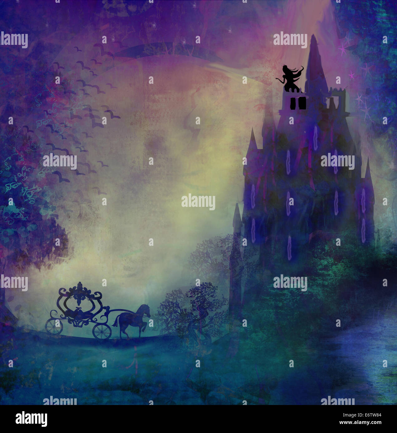 Illustration of princess in tower waiting for Prince Stock Photo - Alamy