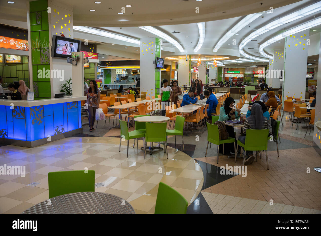 Yogyakarta, Java, Indonesia.  Ambarrukmo Shopping Mall Fast Food Court. Stock Photo