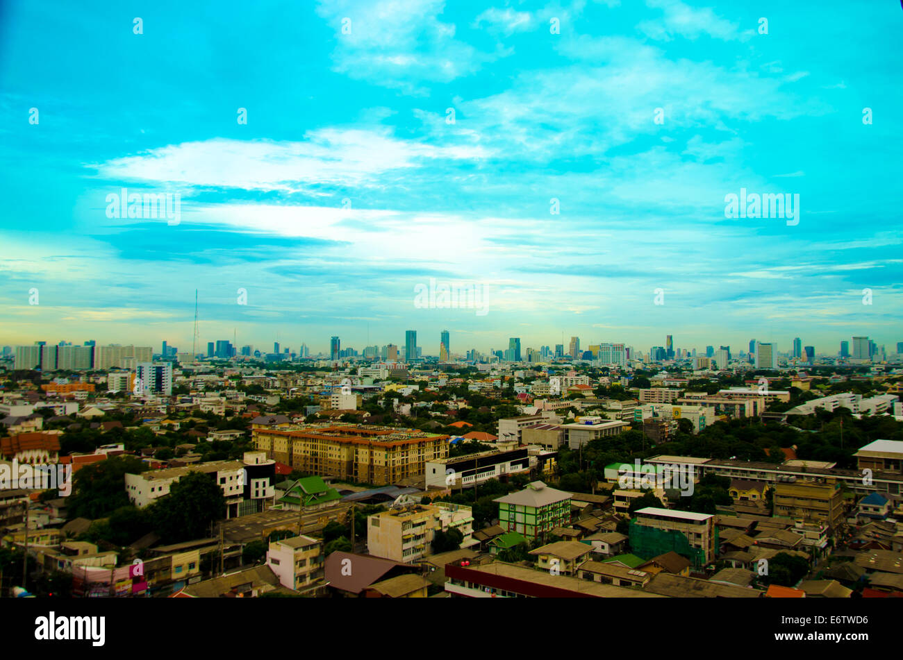 bird eye view of Bangkok city before night Stock Photo