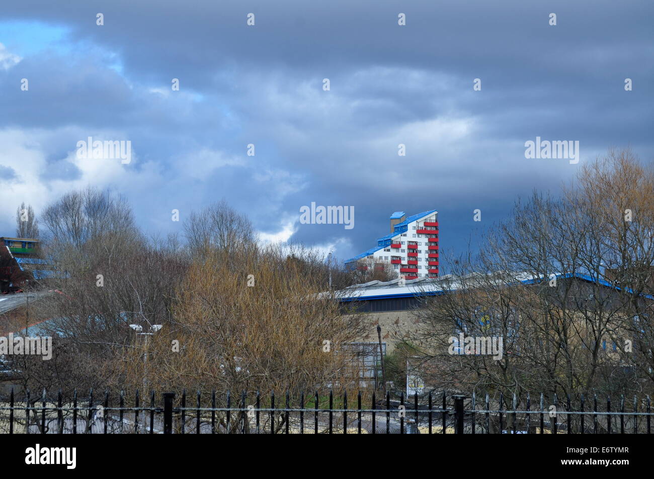 Moody skies over colourful building in Newcastle Upon Tyne Stock Photo