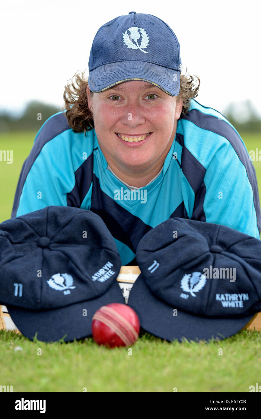 St Boswells, UK. 31 Aug 2014. Kathryn White 100 Scottish Cricket