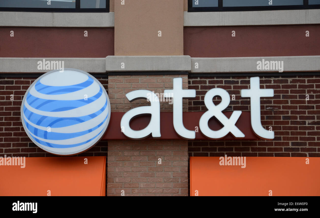 ANN ARBOR, MI - AUGUST 24: AT&T, whose Ann Arbor store logo is shown on August 24, 2014, AT&T bought Direct TV earlier this year Stock Photo