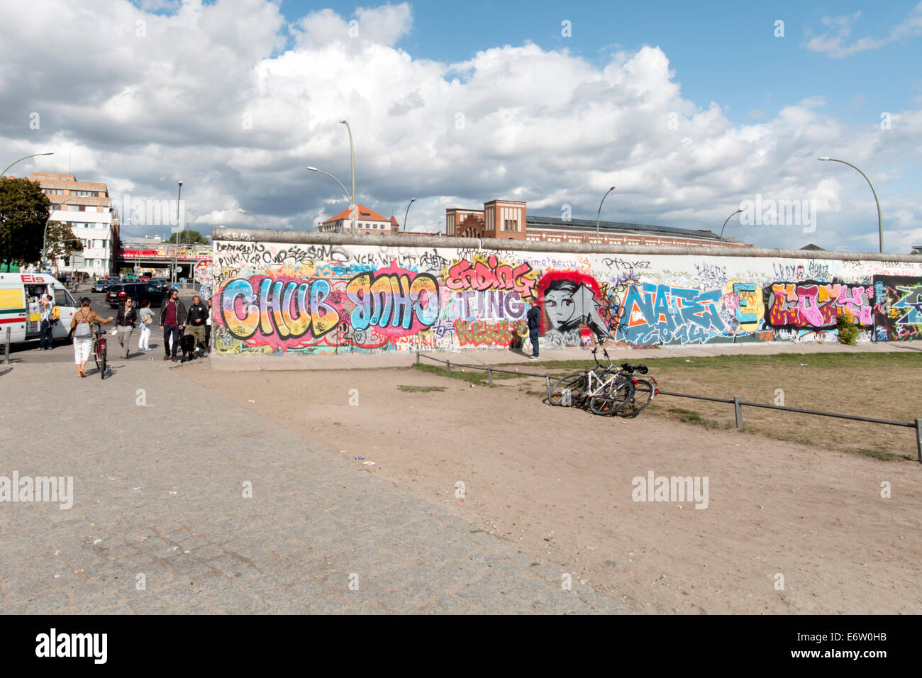 BERLIN - AUGUST 24, 2014 : The East Side Gallery is the largest outdoor art gallery in the world.This picture was taken from the former death strip. Stock Photo
