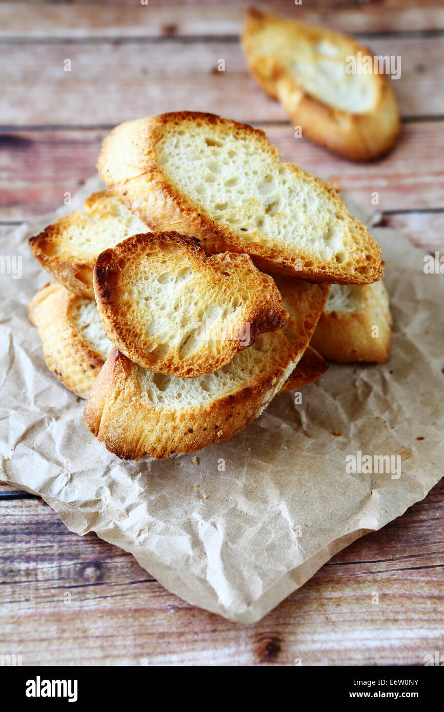toasts of baked baguette, food closeup Stock Photo - Alamy