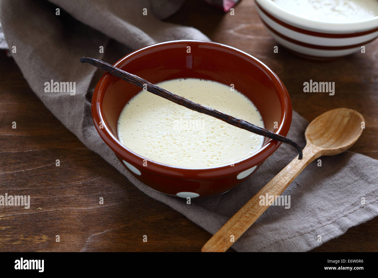 creamy dessert with vanilla, panna cotta, food closeup Stock Photo