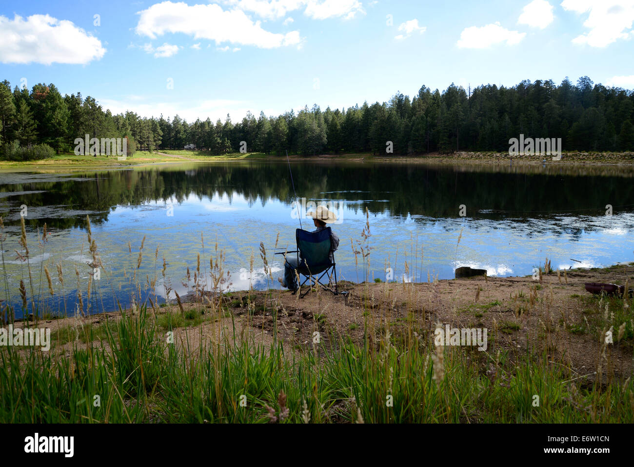 Fishing at Riggs Flat Lake at Mount Graham in the Pinaleño Mountains of