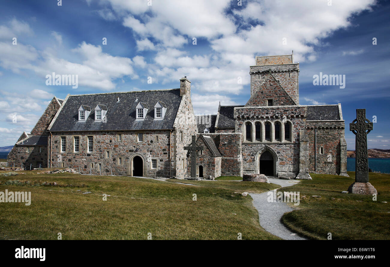 Iona Abbey, Iona, Hebrides, Scotland, St Columba, christianity, blue