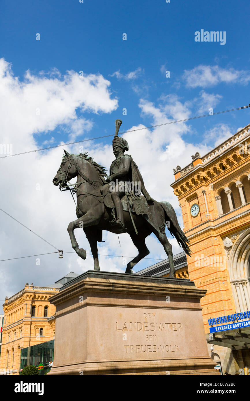 Statue of Ernst August, Hanover Bahnhof, Hanover, Germany Stock Photo