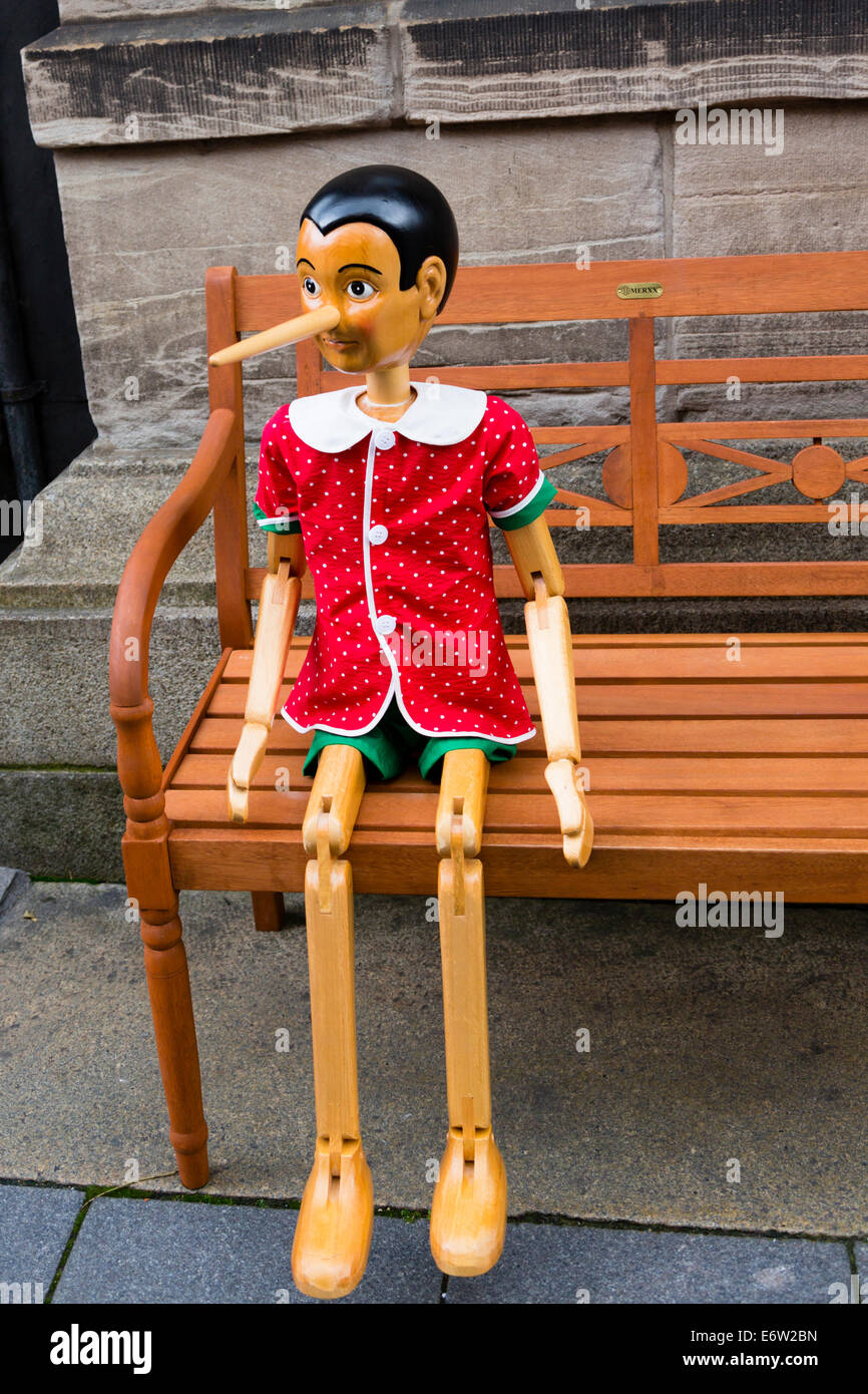 Pinocchio puppet outside a Pinocchio shop in Bremen, Germany Stock Photo