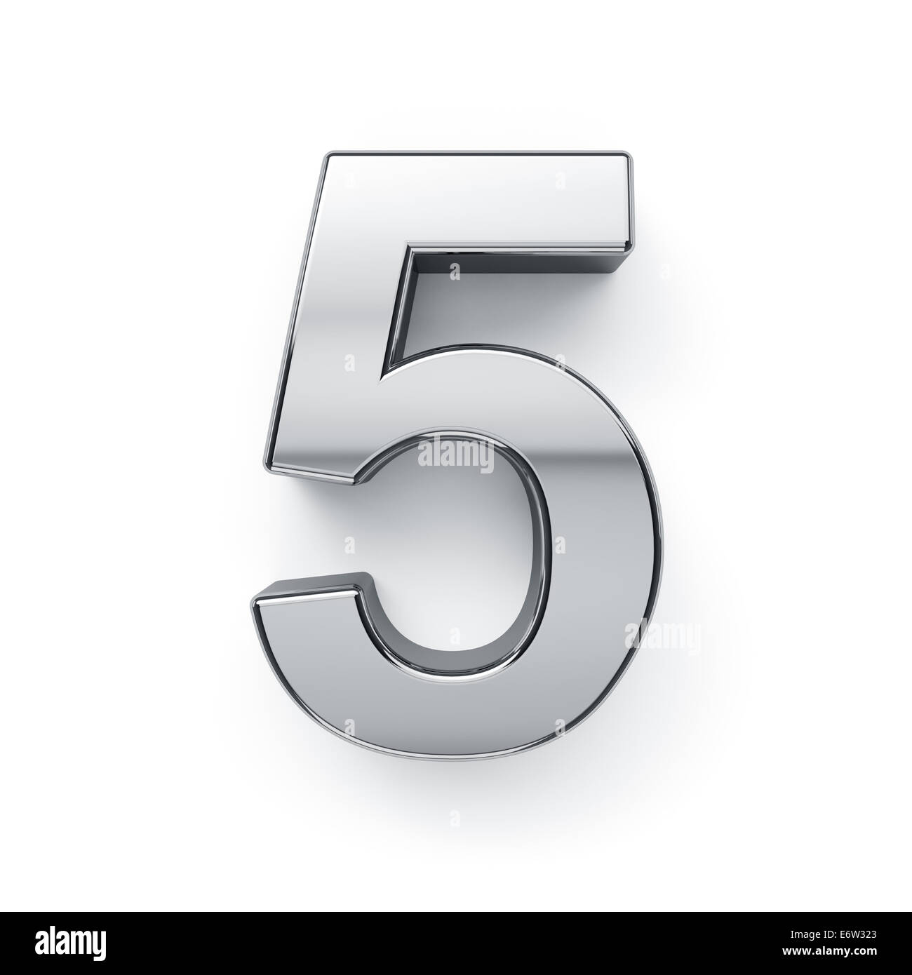 3d render of metallic digit five symbol - 5. Isolated on white background Stock Photo