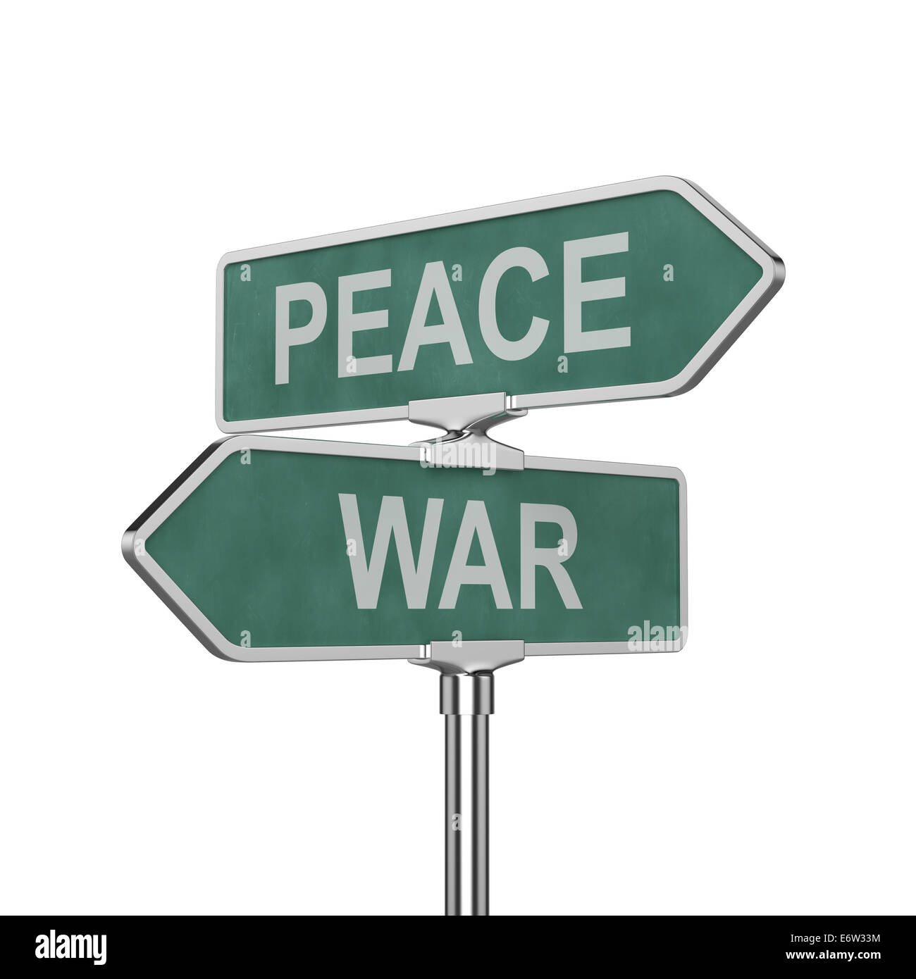 3d render of peace and war concept roadsign board isolated on white background Stock Photo
