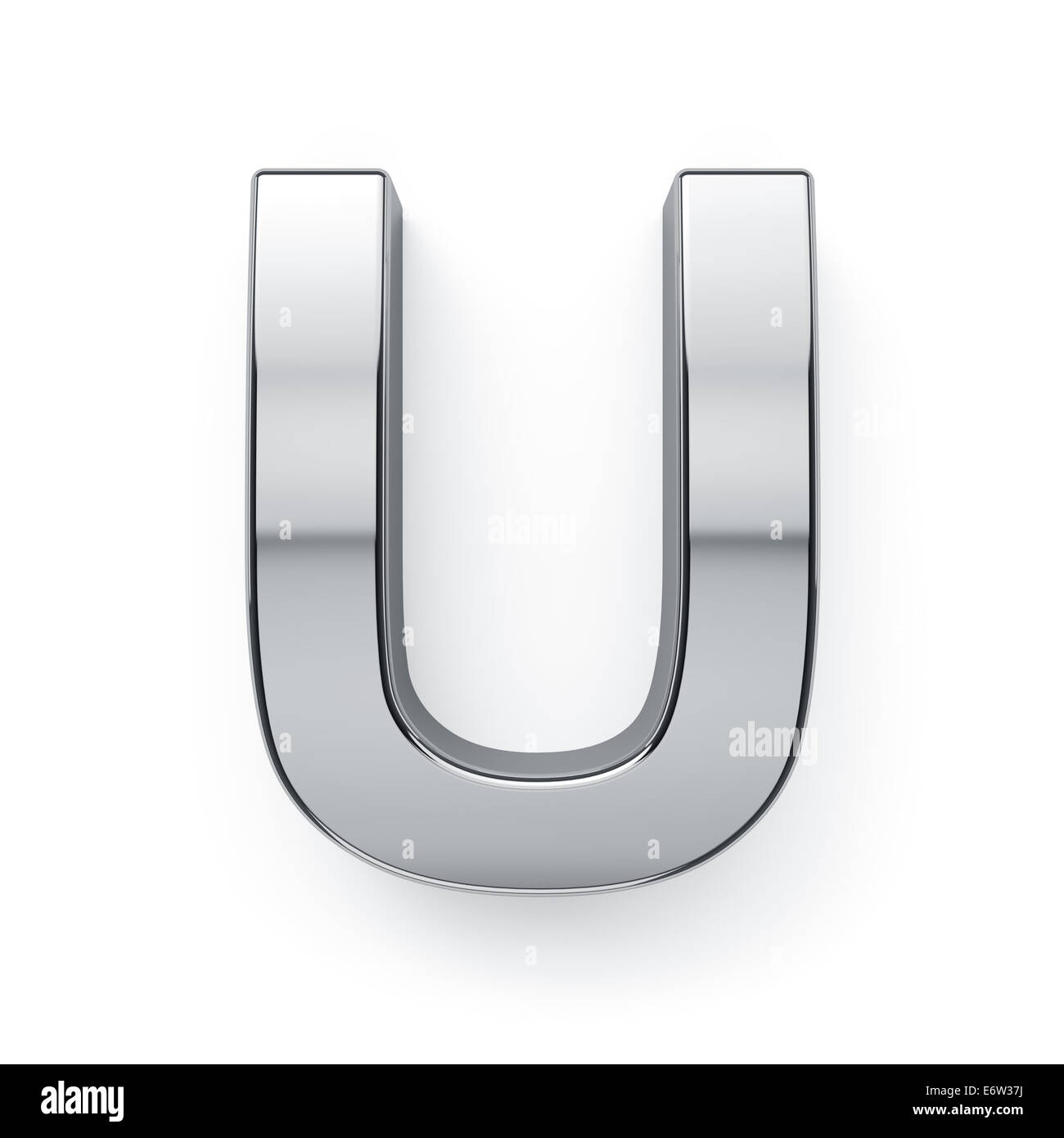 3d render of metalic alphabet letter simbol - U. Isolated on white background Stock Photo
