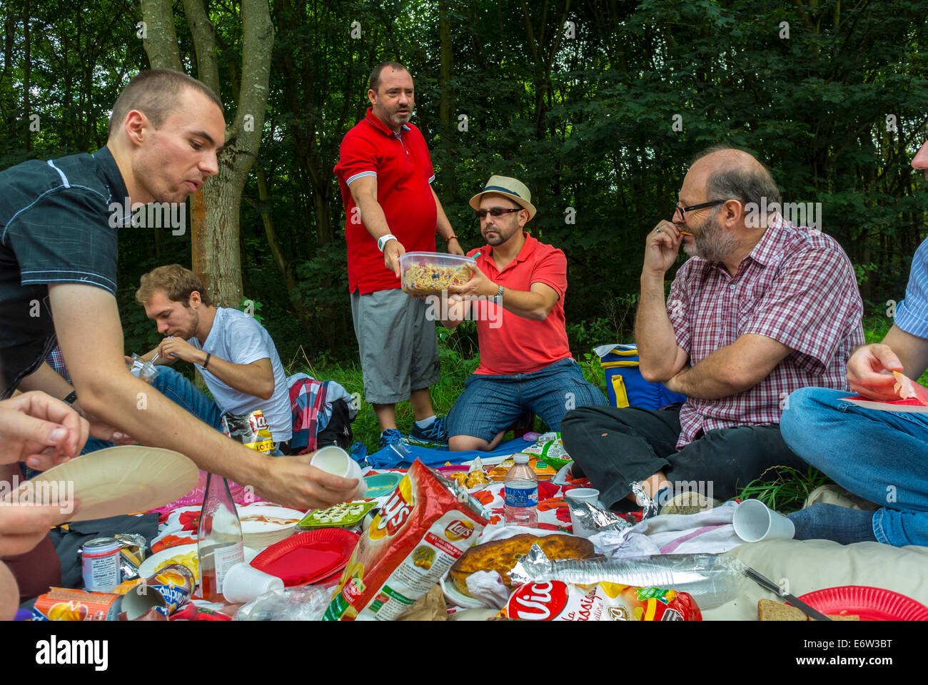 Paris, France, Group French Men, LGBT, NGO's Picnic in "Parc de VIncennes",groups of people in park, french males picnicking Stock Photo