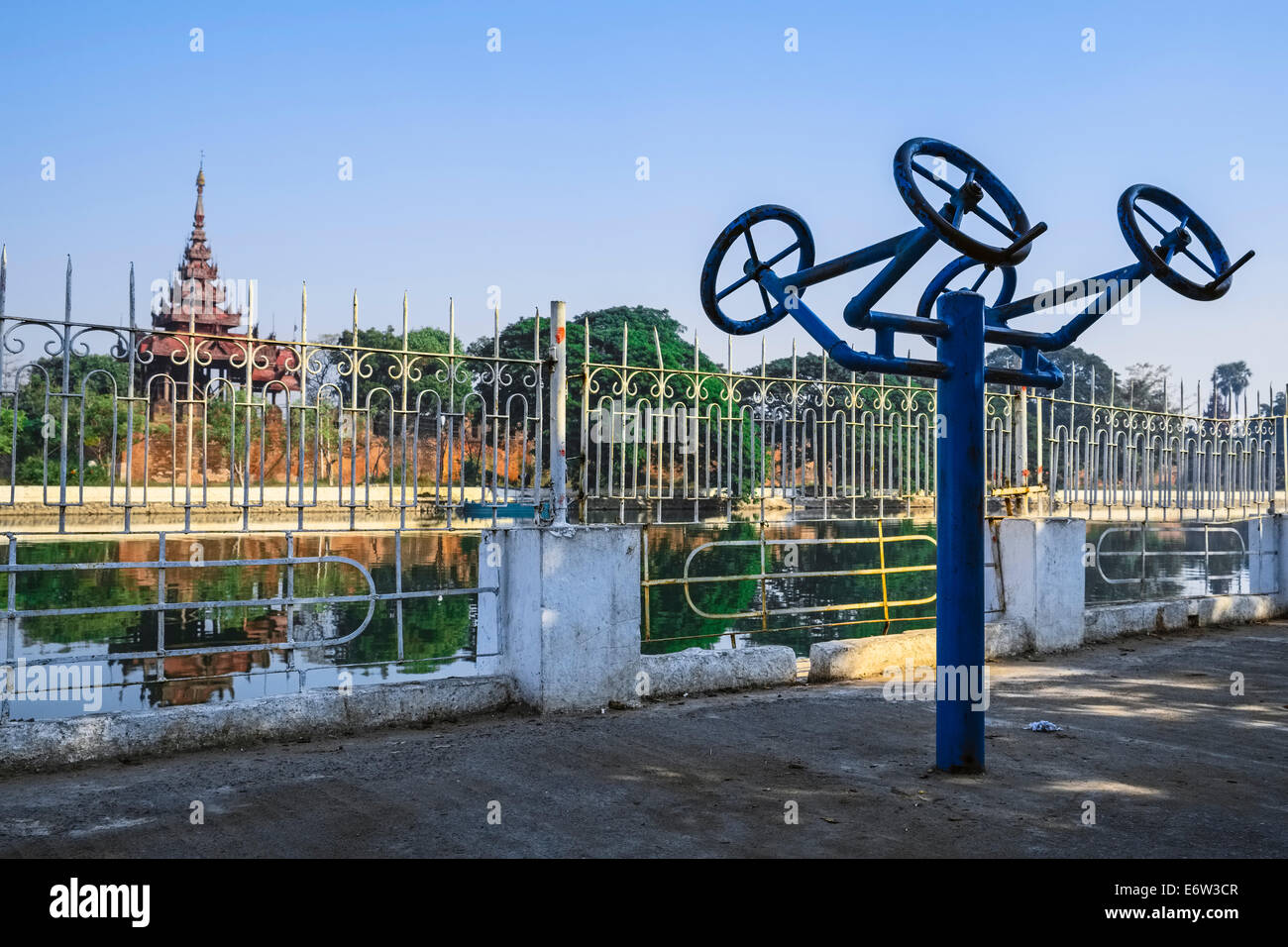 Gym machine at canal, Mandalay, Myanmar, Asia Stock Photo