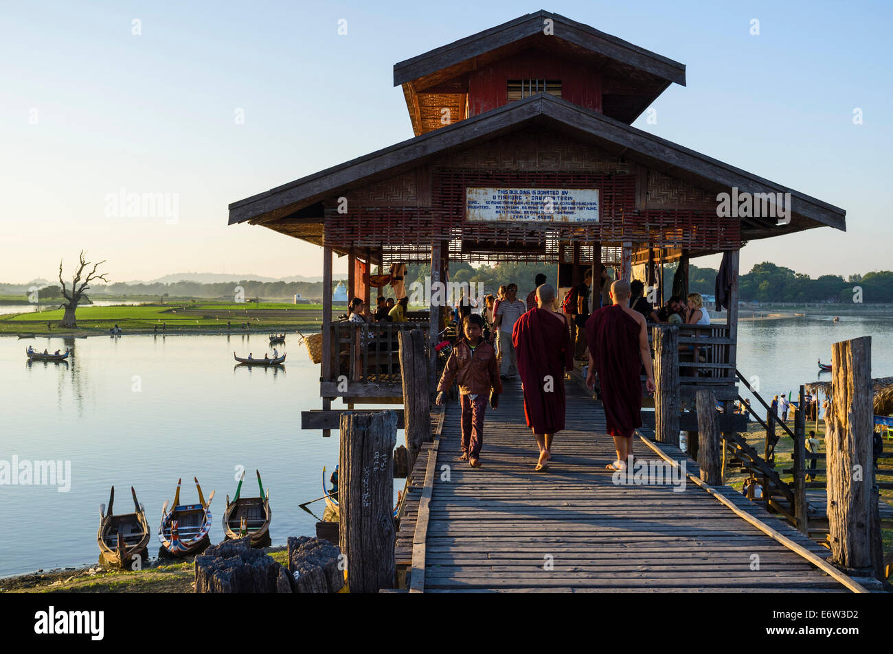 At the U Bein Bridge near Amarapura, Myanmar, Asia Stock Photo