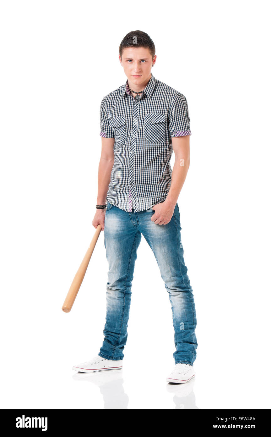 Man with baseball bat Stock Photo