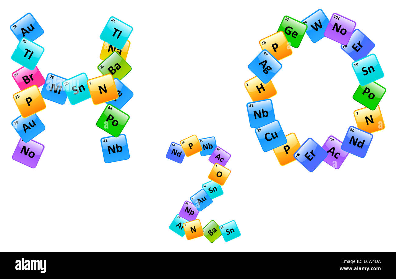 Water Molecule Made Of Elements From The Periodic Table Stock Photo