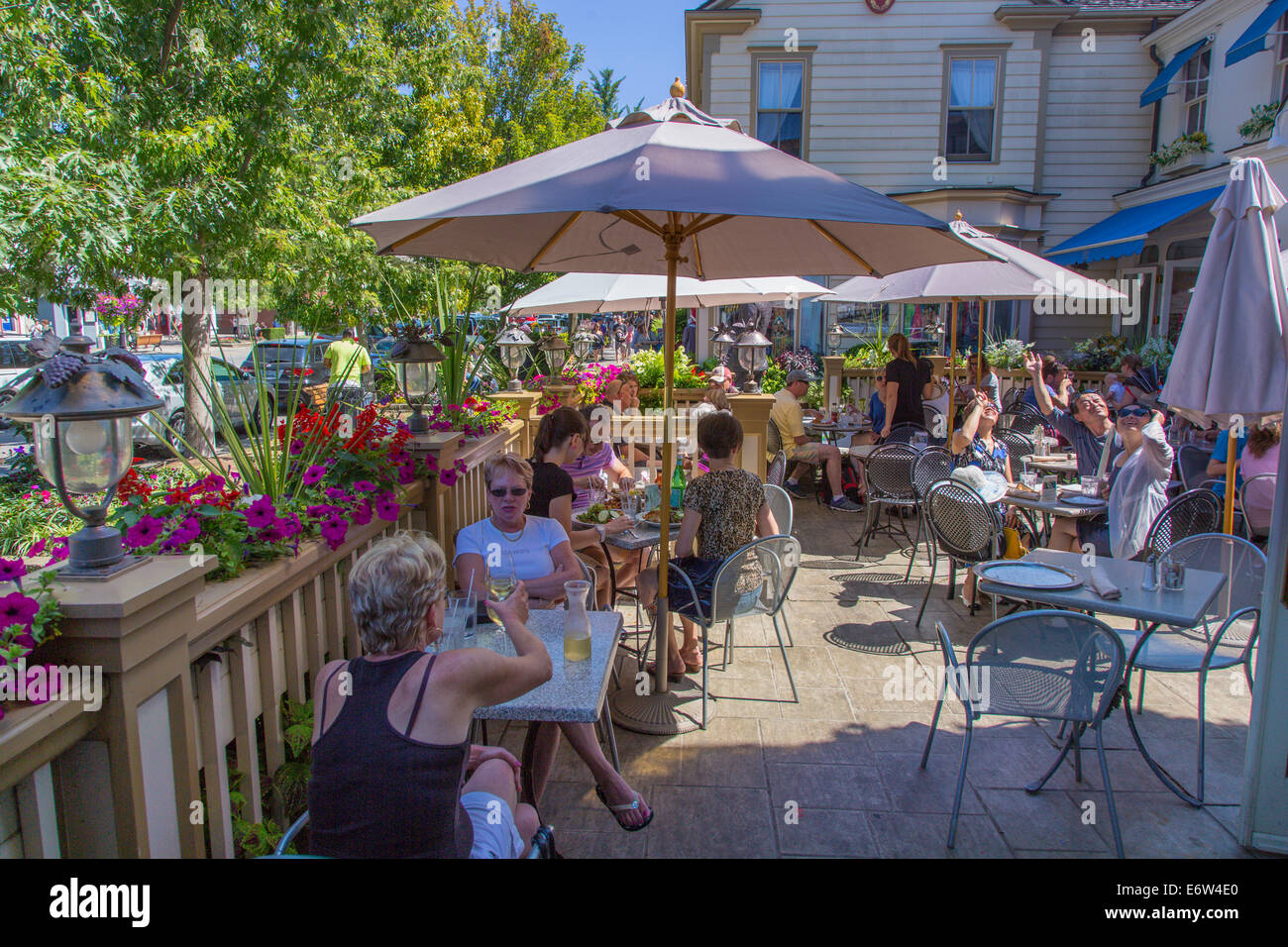 Outdoor cafe in Village of Niagara on the Lake on the Niagara River in