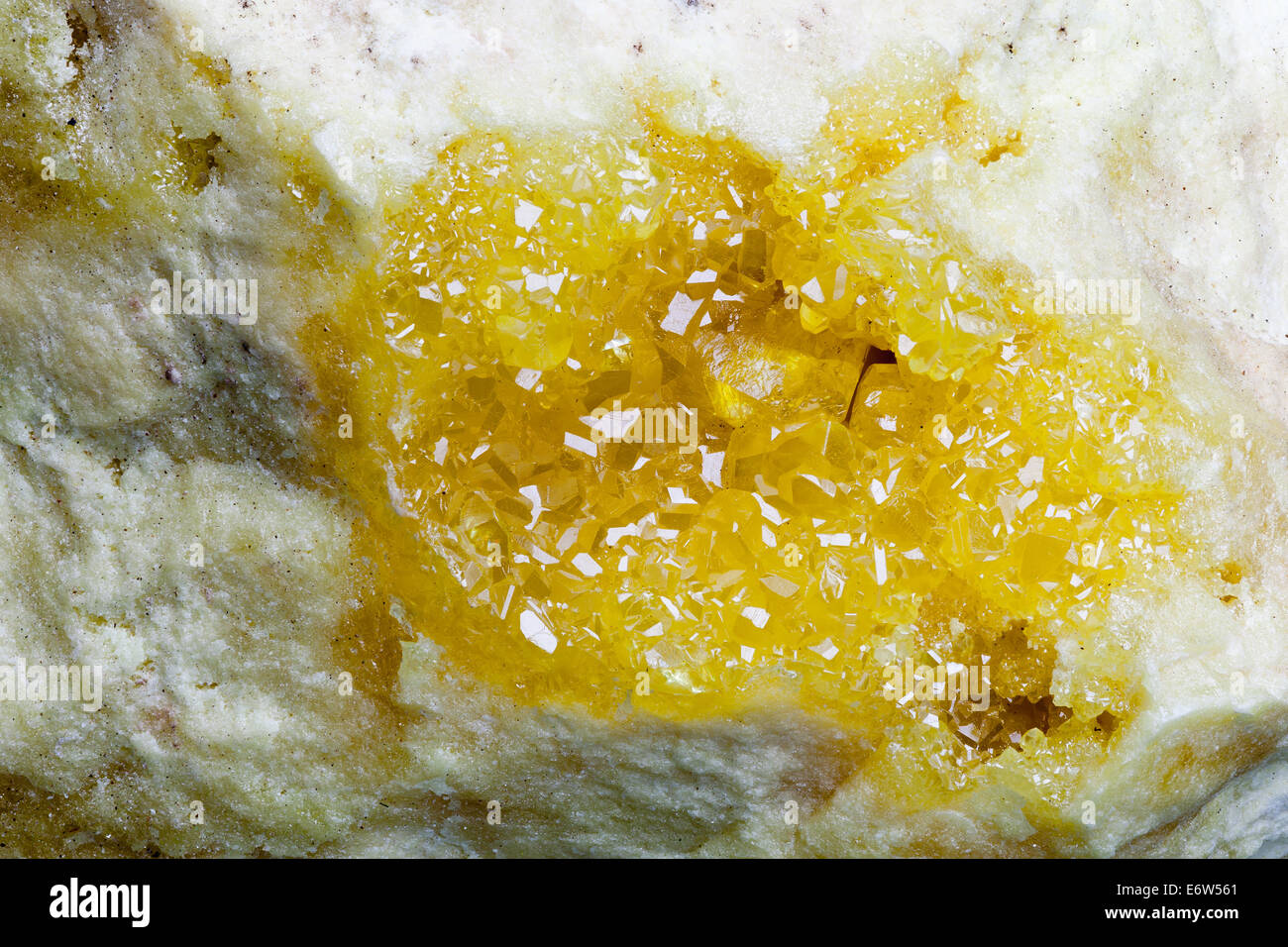 Sulfur crystals on Aragonite (CaCO3) matrix (Tarnobrzeg, Poland Stock ...