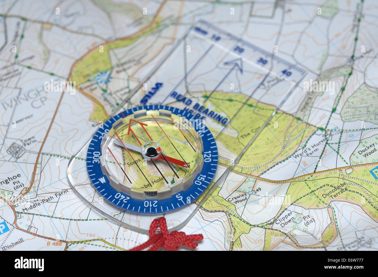 Compass on map Stock Photo