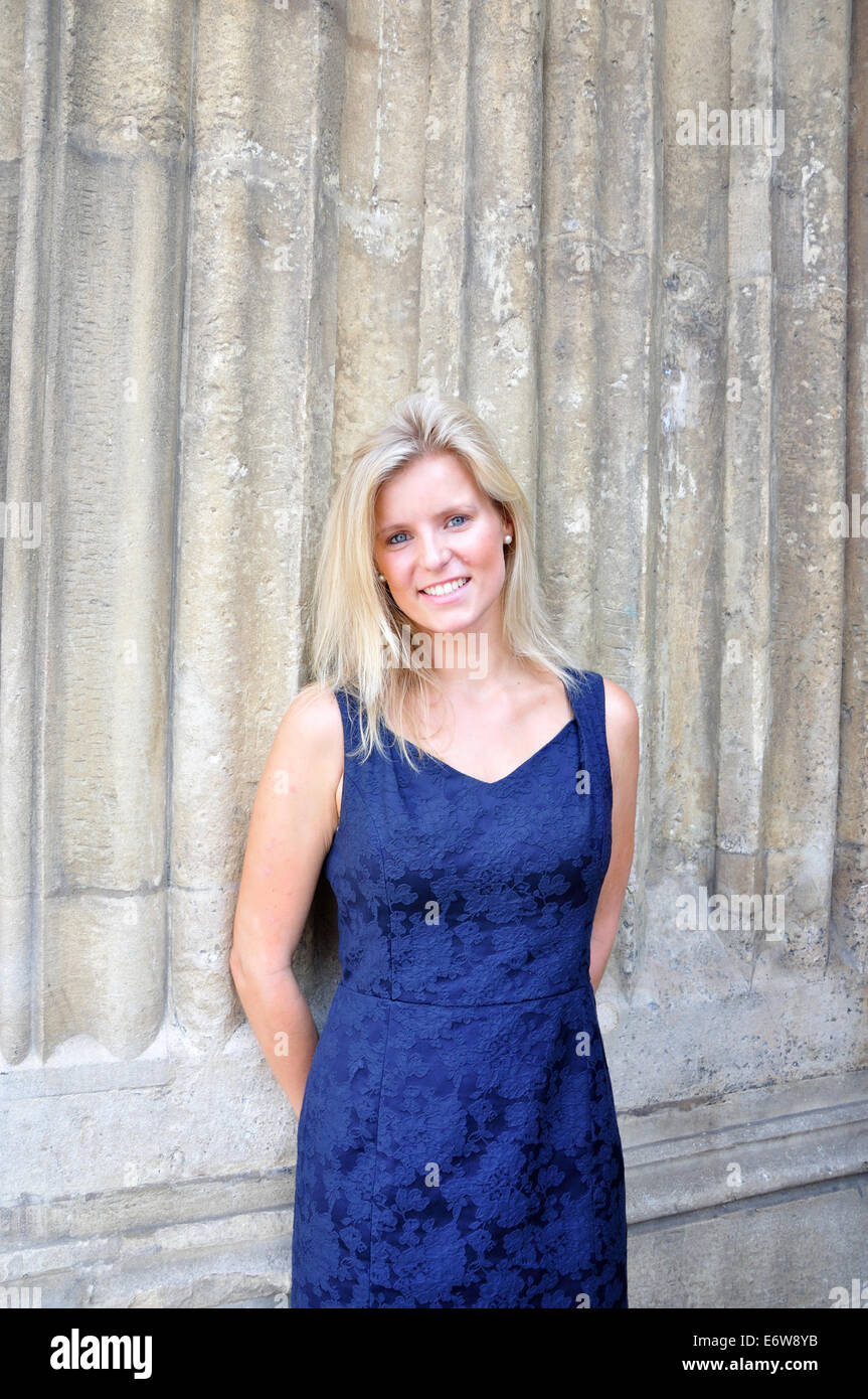 Young woman in summer dress, Bath, Somerset, England, United Kingdom Stock Photo