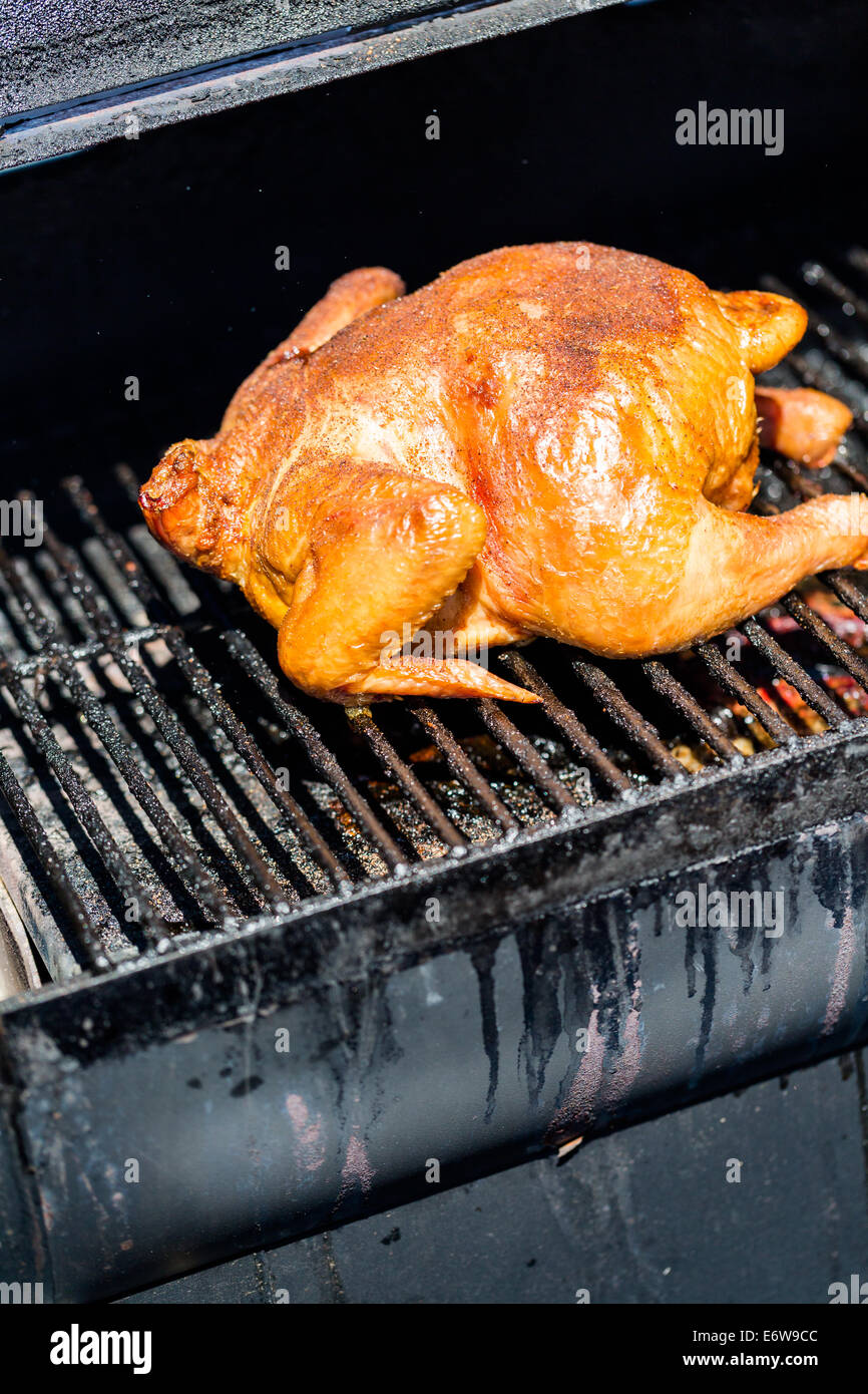 Whole chicken prepared in smoker Stock Photo Alamy