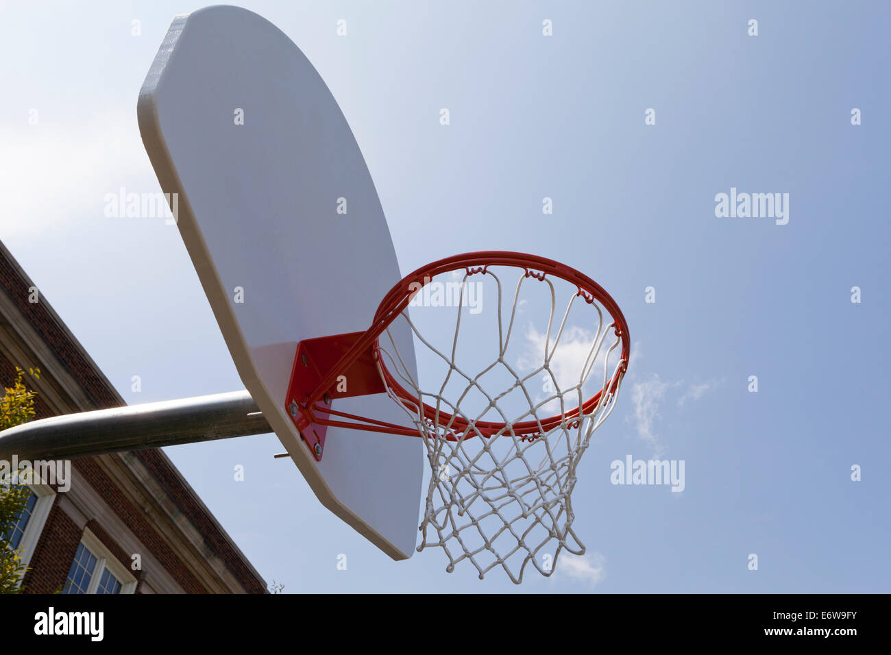 Basketball hoop from below Stock Photo