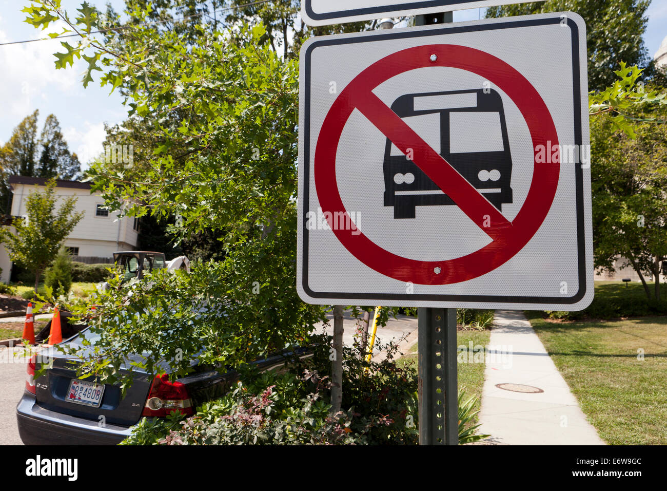 No Bus sign on residential street - USA Stock Photo