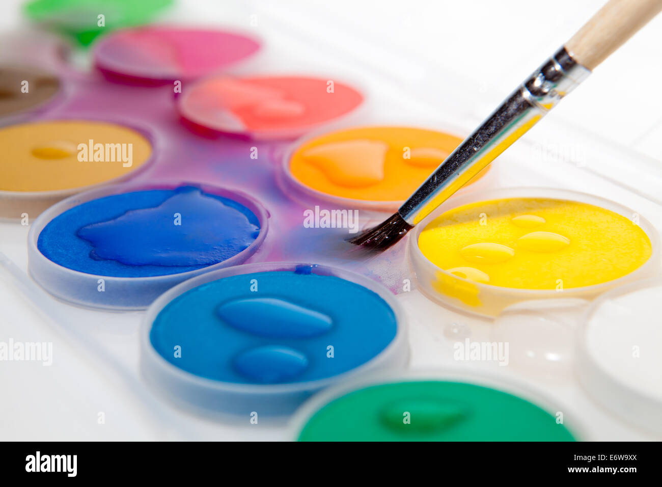 Watercolors - paint box  on white background Stock Photo