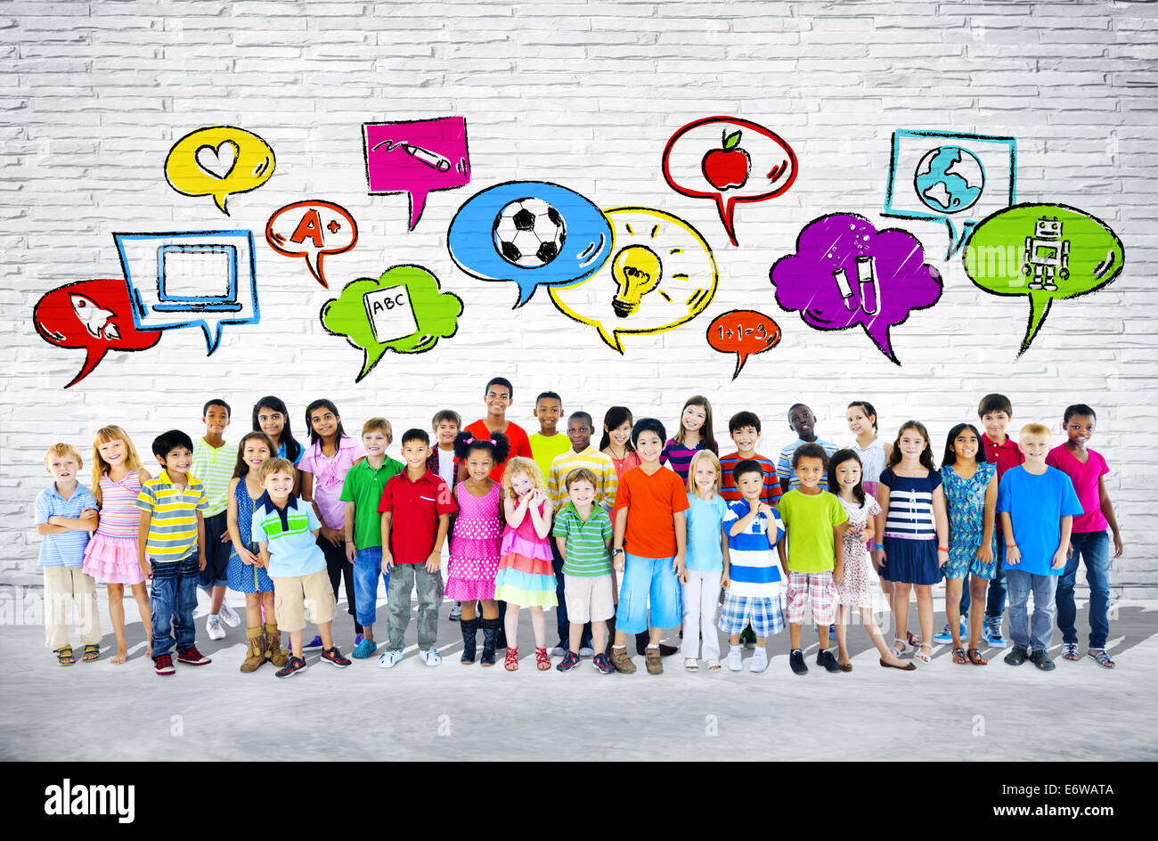 Large Group of Student Standing with symbols Stock Photo