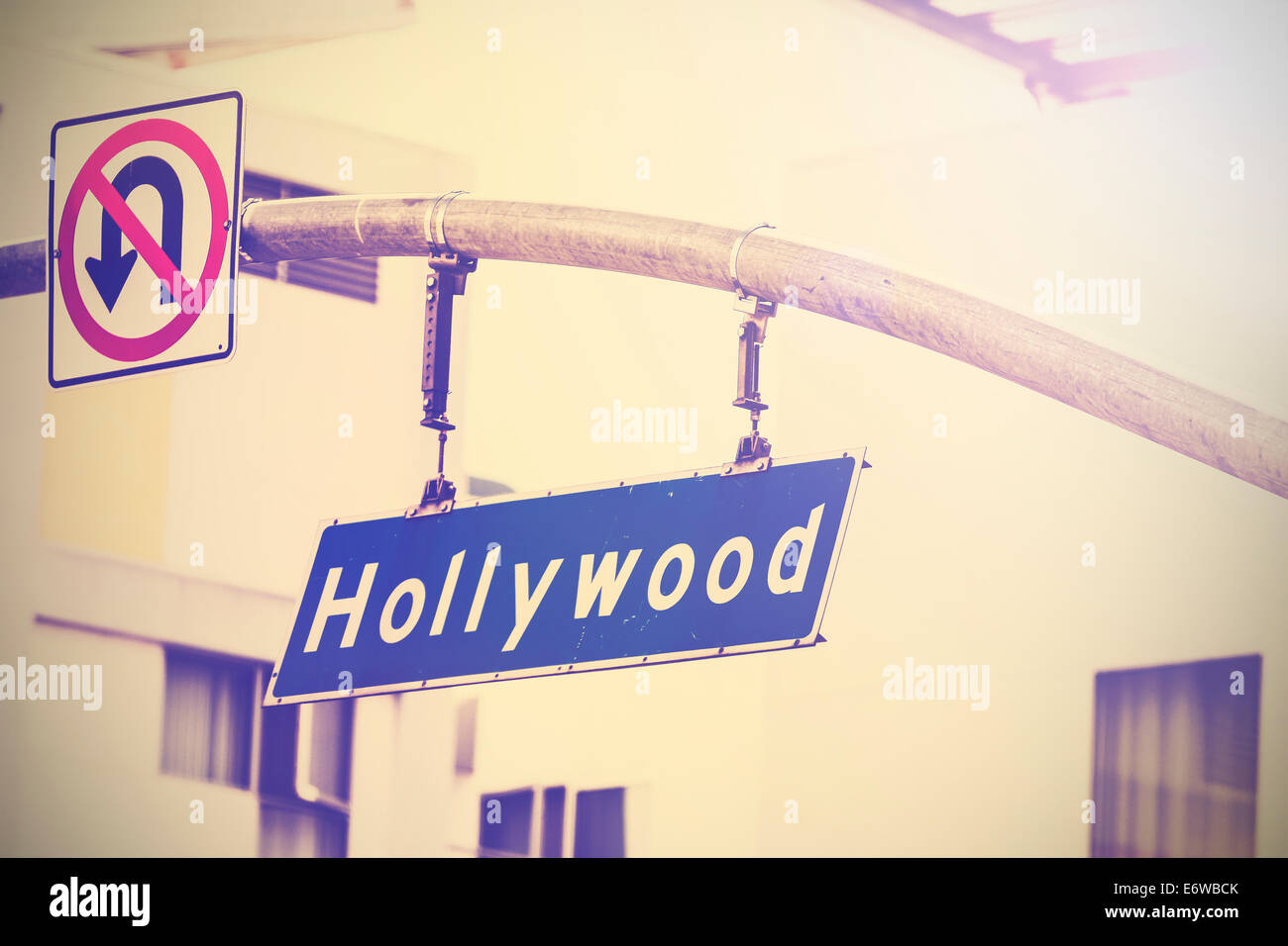 Vintage picture of Hollywood street sign in Hollywood, USA. Stock Photo