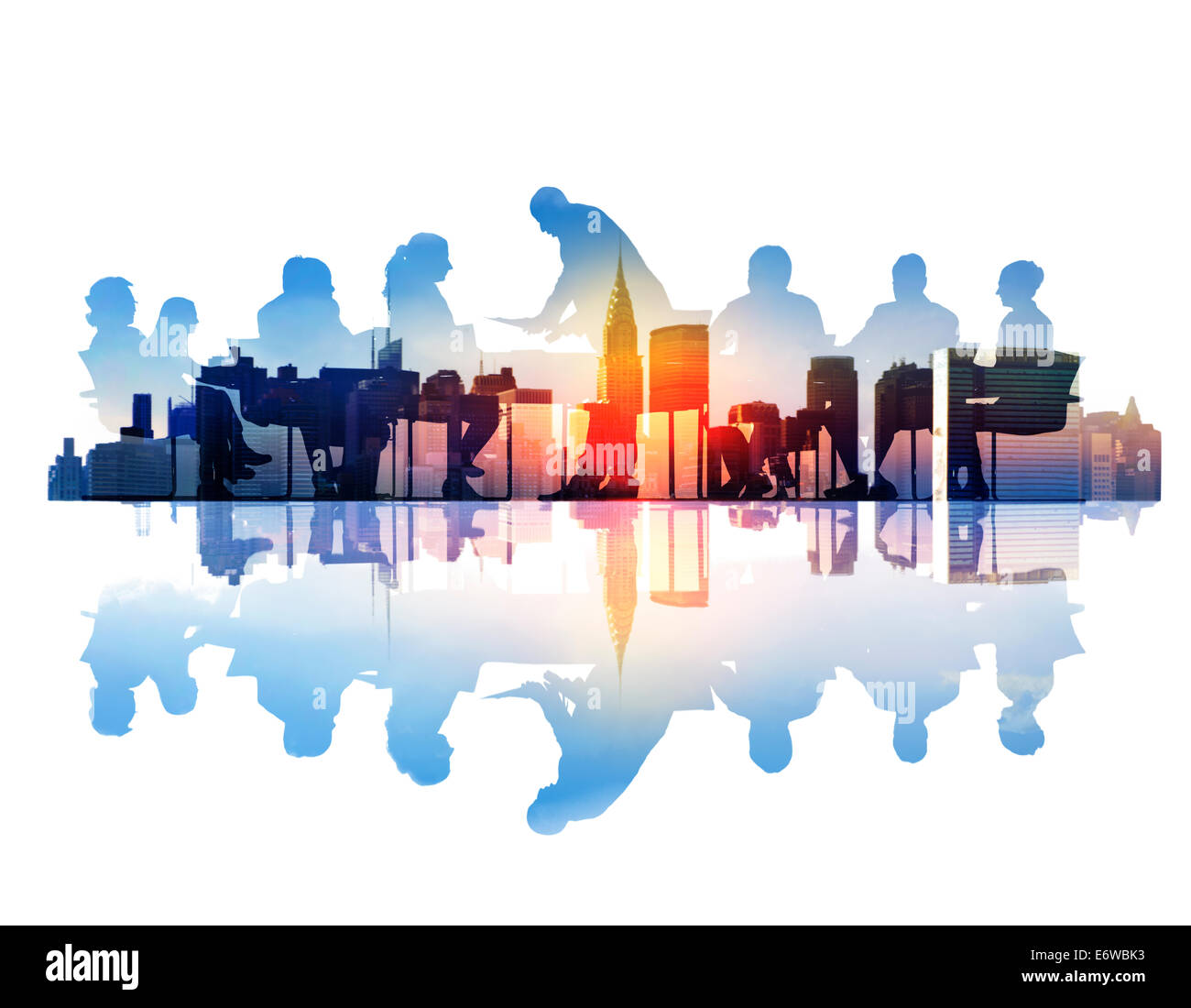 Silhouette of Business Meeting in a Cityscape Stock Photo