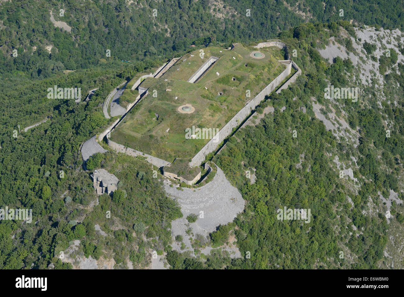 AERIAL VIEW. Fort du Barbonnet. Sospel, Alpes-Maritimes, French Riviera's hinterland, France. Stock Photo