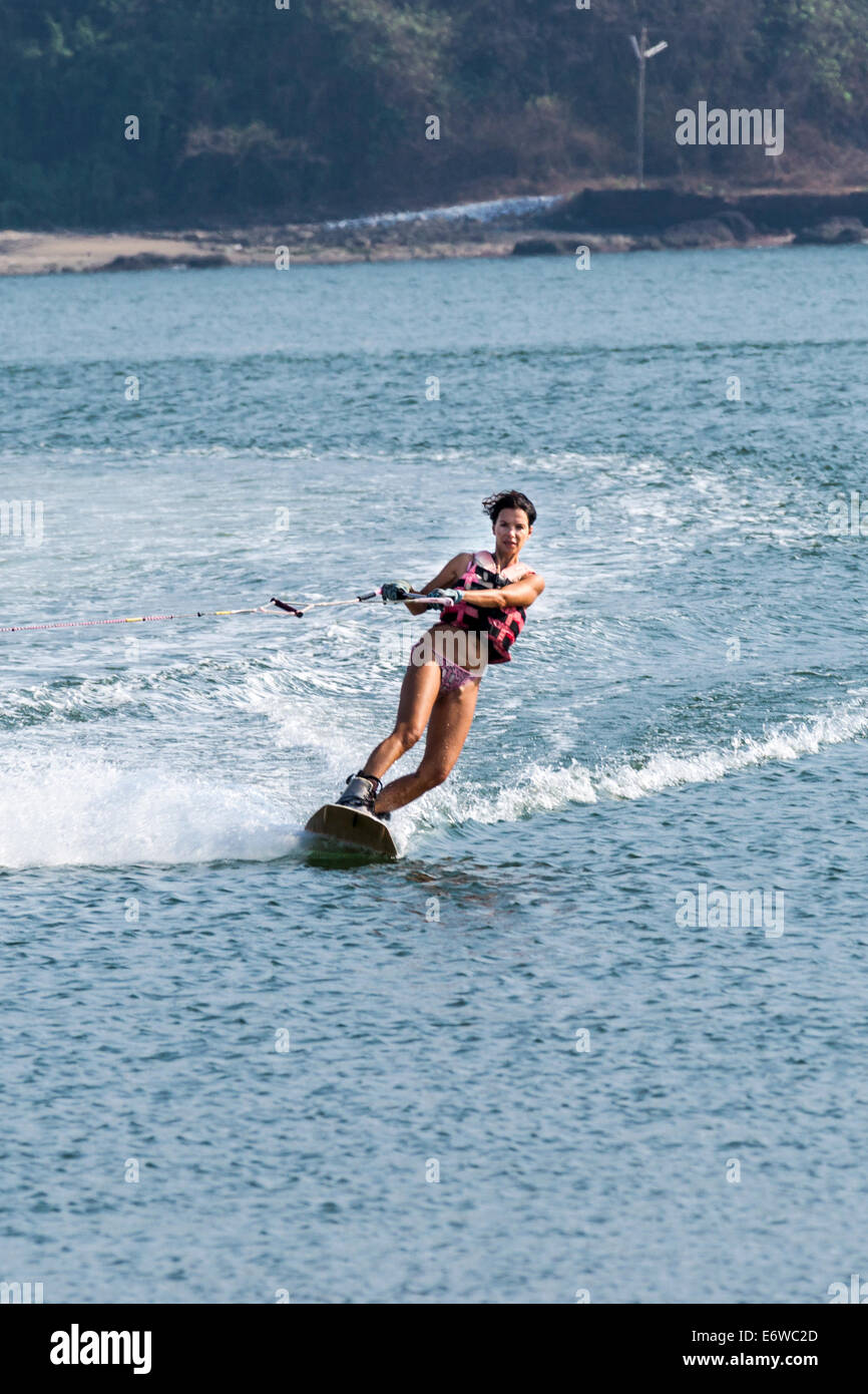 Water ski-ing in Morjim, Goa. Stock Photo