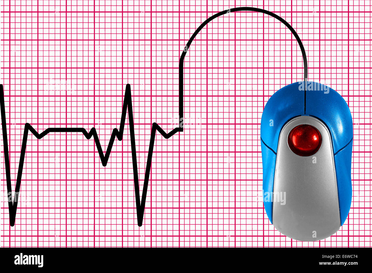 an electrocardiogram (ECG) depicted by computer mouse cable Stock Photo