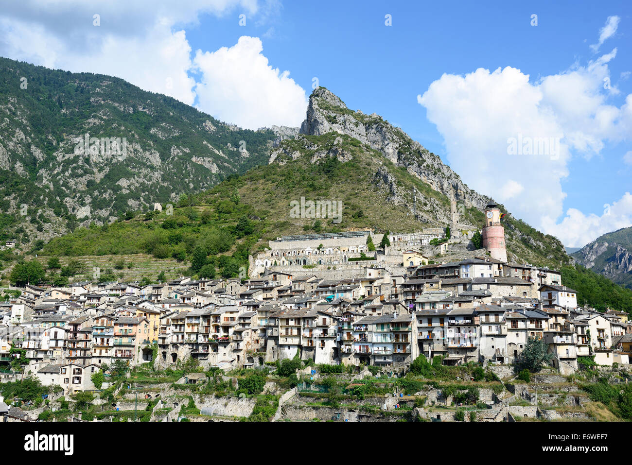 Perched medieval village. Tende, Roya Valley, Alpes-Maritimes, France. Stock Photo