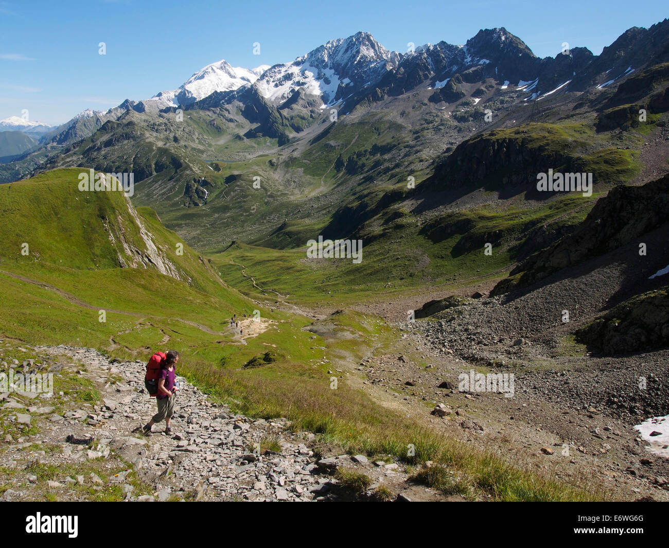 Hiking the Tour du Mont Blanc, Col du Bonhomme, France Stock Photo