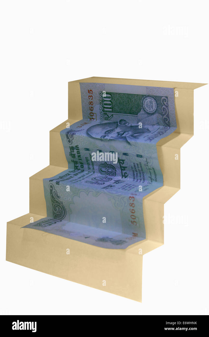 Stairs from Hundred Rupee Banknote Stock Photo