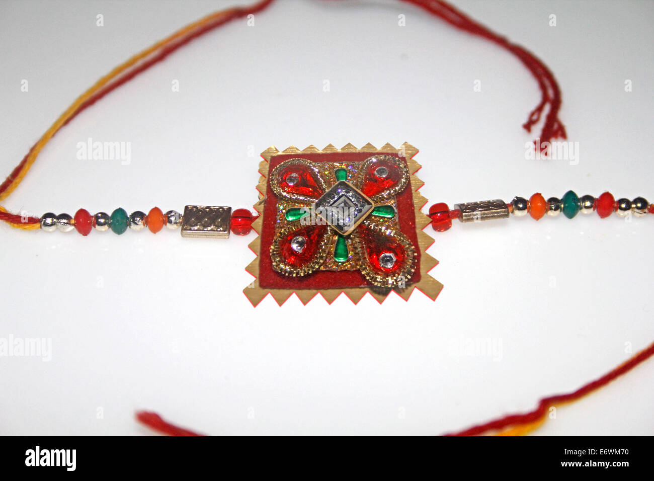 Rakhi for Raksha Bhandhan, it is a traditional indian festival in which a sister ties rakhi on the hand of his brother. Stock Photo