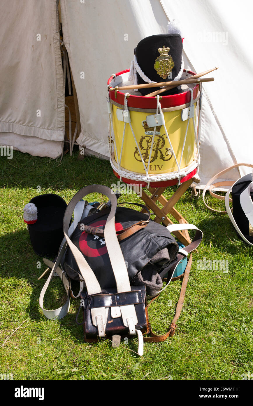 44th East Essex Regiment of foot. Infantry regiments drum and uniform at a historical re-enactment. Detling, Kent, UK Stock Photo